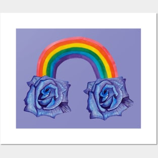 Violet rose with rainbow and clouds Posters and Art